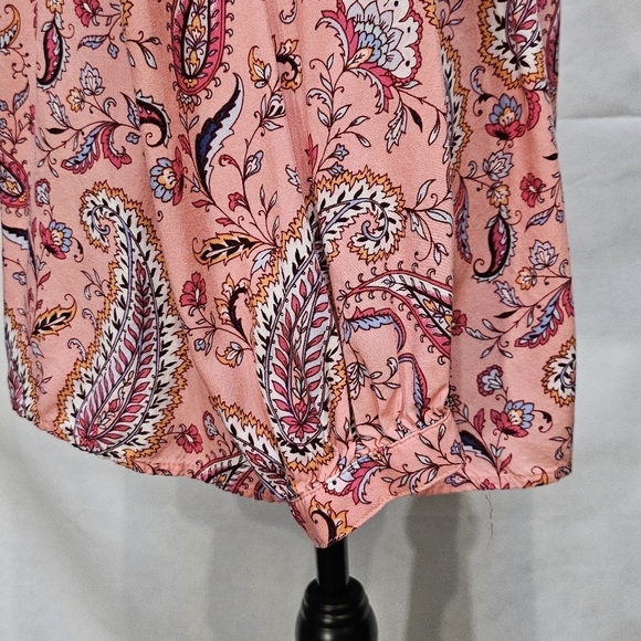 Talbots 100% Rayon V-neck Paisley Peasant Top Pink Blue Size XL - Picture 4 of 8
